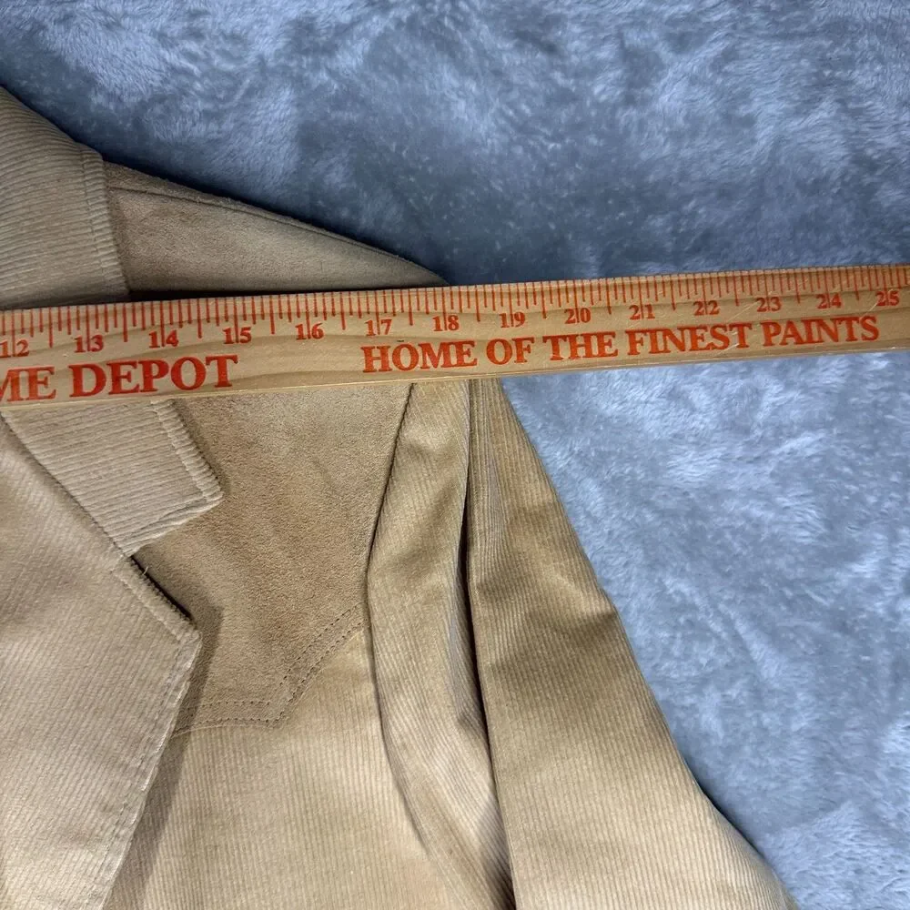 VTG Pioneer Wear Blazer Mens 46 Beige Corduroy Leather Western Jacket USA Cowboy